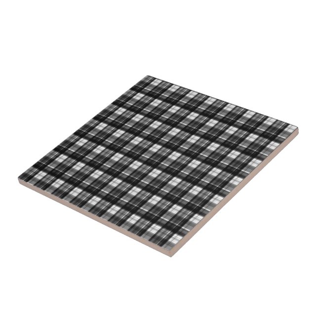 Timeless Elegance: Classic Black And White Tartan, Tile (Side)
