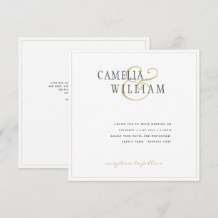 Timeless Elegance, Classic Gold White Wedding Inv