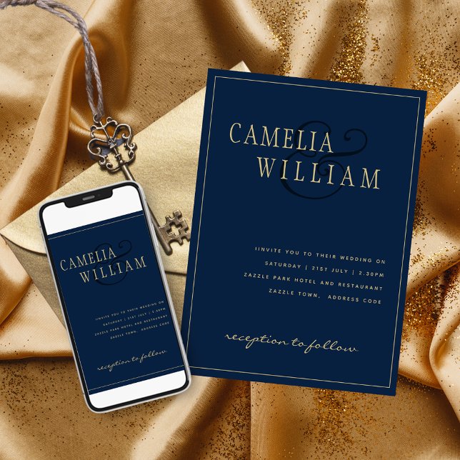 Timeless Elegance Classic Navy Blue Gold Wedding Invitation (Creator Uploaded)
