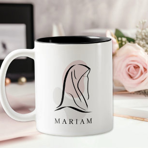 Timeless Elegance Customisable Hijab Line Art Two-Tone Coffee Mug