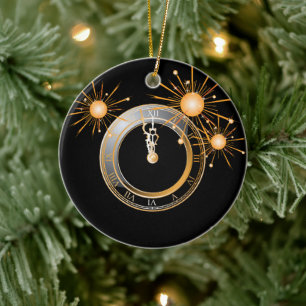 Timeless Elegance: New Year Clock Ceramic Tree Decoration