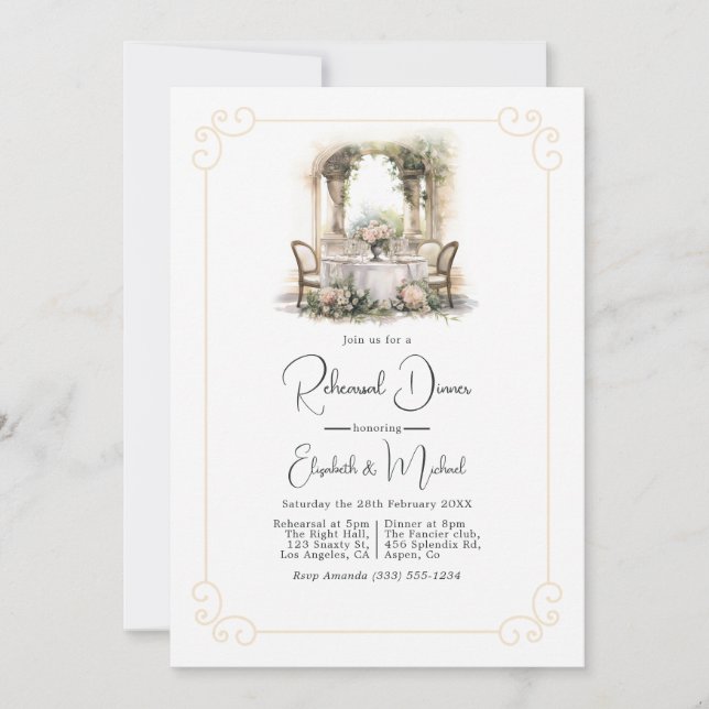 Timeless Elegance Old Money Rehearsal Dinner Invitation (Front)