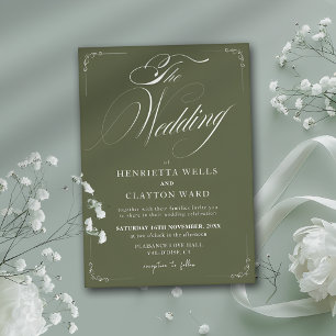 Timeless Elegance Olive Green Wedding  Invitation