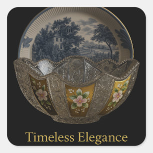 Timeless Elegance - Persian Porcelain Bowl Art Square Sticker
