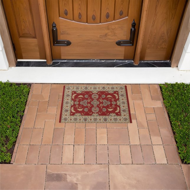 Timeless Elegance Red and Beige Classic Fabric Doormat (Outdoor)