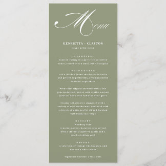 Timeless Elegance Sage Green Wedding Menu