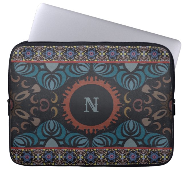 Timeless Elegance Traditional Fabric Monogram Laptop Sleeve (Front)
