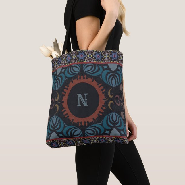 Timeless Elegance Traditional Fabric Monogram Tote Bag (Close Up)