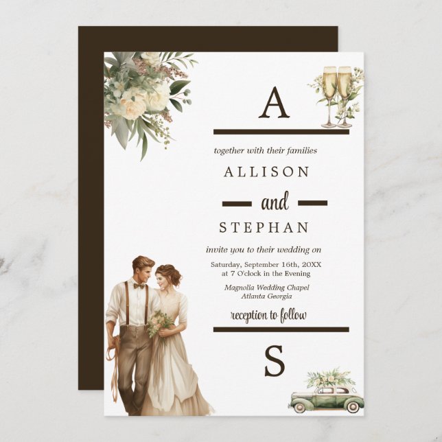 Timeless Elegance | Vintage Floral Rustic Wedding Invitation (Front/Back)