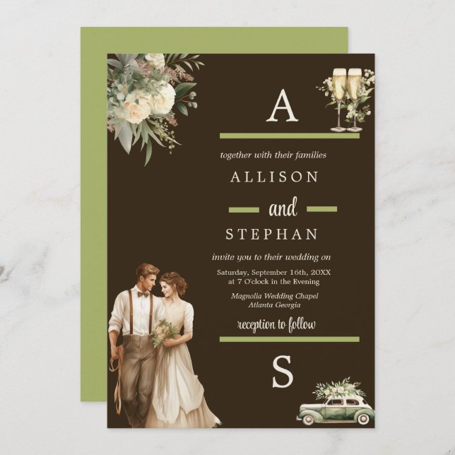 Timeless Elegance | Vintage Floral Rustic Wedding Invitation (Front/Back)