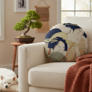 Timeless Elegance: Vintage Japanese Geisha Art Round Cushion