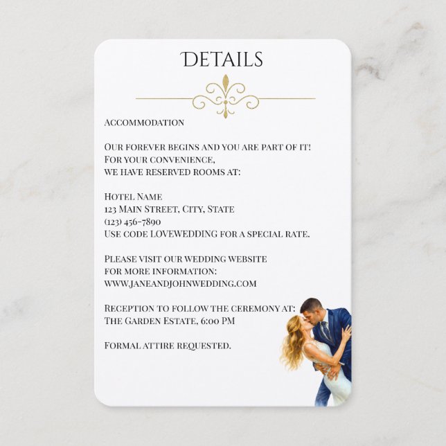 Timeless Elegance Wedding Golden Romance Couple Enclosure Card (Front)