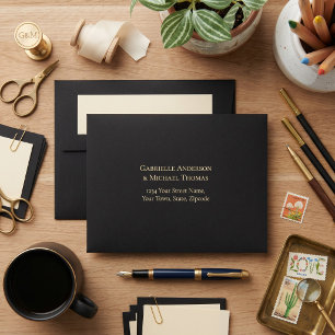 Timeless Elegant Black Cream Wedding Envelope