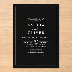 Timeless Elegant Black & White Minimalist Wedding Acrylic Invitations