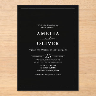 Timeless Elegant Black & White Minimalist Wedding Acrylic Invitations
