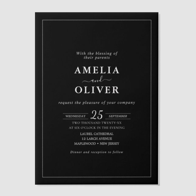 Timeless Elegant Black & White Minimalist Wedding Vellum Invitations (Front)
