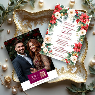 Timeless Elegant Christmas Wedding Wreath Photo Invitation