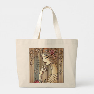 Timeless Elegant Graceful Lady Vintage Print Large Tote Bag