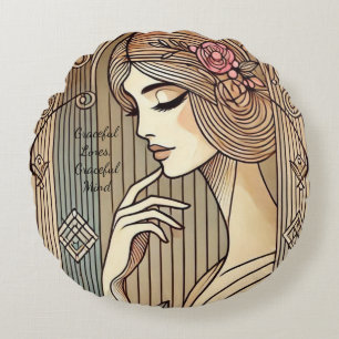 Timeless Elegant Graceful Lady Vintage Print Round Cushion