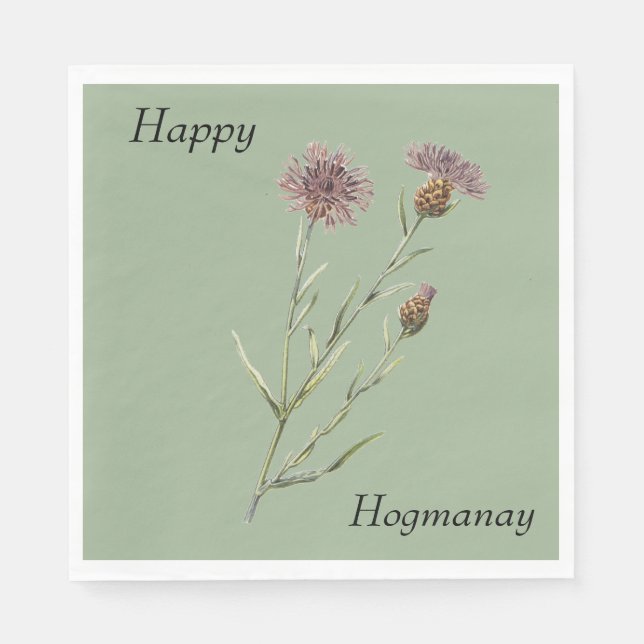 Timeless, Elegant Scottish Thistle Happy Hogmanay Napkin (Front)