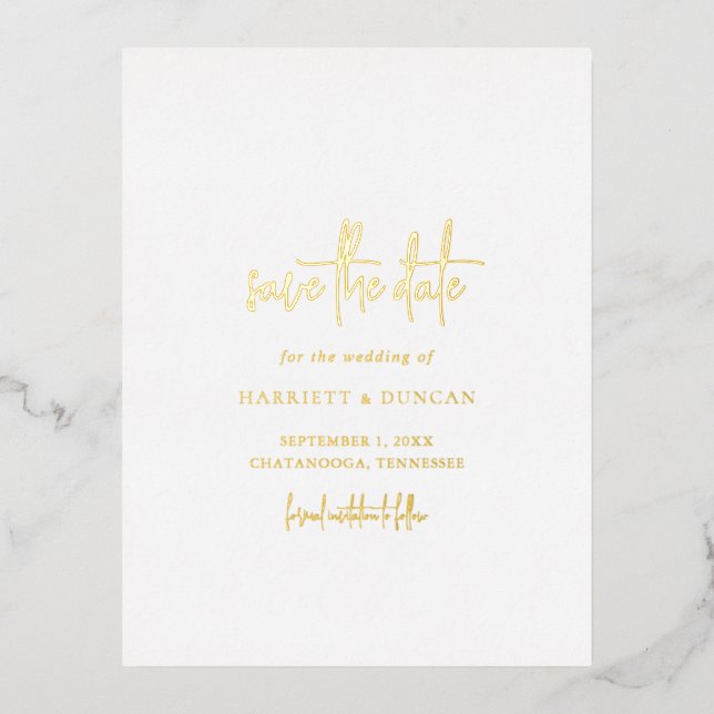 Timeless Elegant Wedding Save the Date Foil Invitation Postcard (Front)