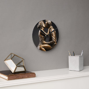 "Timeless Embrace: Bronze Sculpture Wall Clock" Round Clock