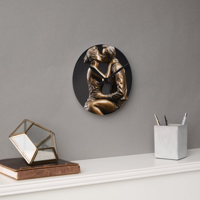 "Timeless Embrace: Bronze Sculpture Wall Clock" Round Clock (Office)