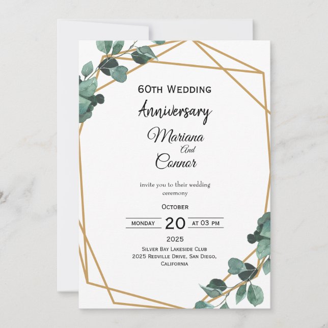 Timeless Emerald Greenery Wedding Anniversary  Invitation (Front)