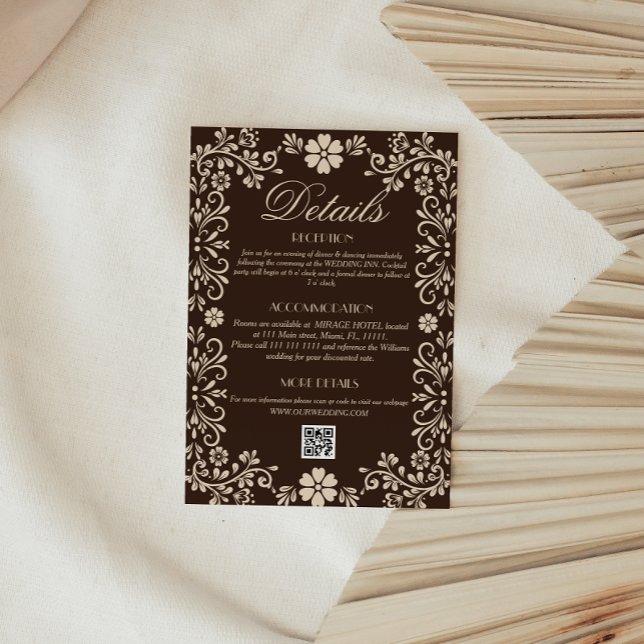 Timeless Espresso Brown Wedding Qr code Details Enclosure Card (Creator Uploaded)
