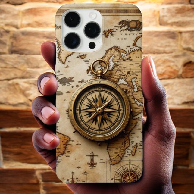 Timeless Explorer: Classic Compass and Antique Map iPhone Case (Creator Uploaded)