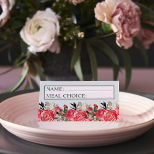 Timeless Floral Blush Red Greenery Meal Wedding Place Card