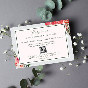 Timeless Floral Blush Red Greenery Website Wedding RSVP Card