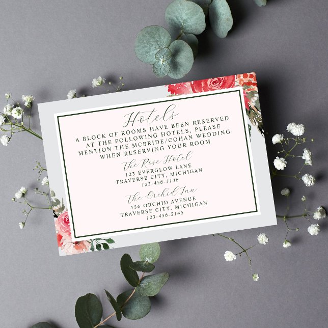 Timeless Floral Blush Red Greenery Wedding Enclosure Card (Creator Uploaded)