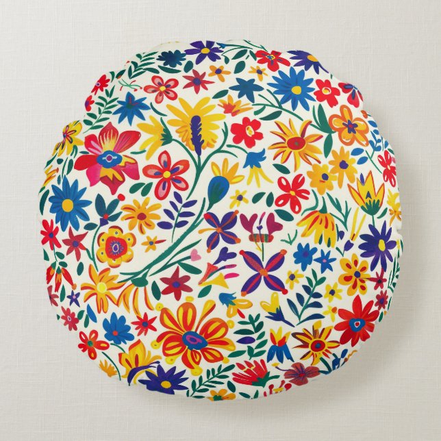 Timeless Floral Grace Round Pillow (Front)