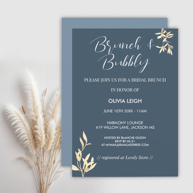 Timeless Floral Symphony in Blue Bridal Brunch Invitation (Creator Uploaded)