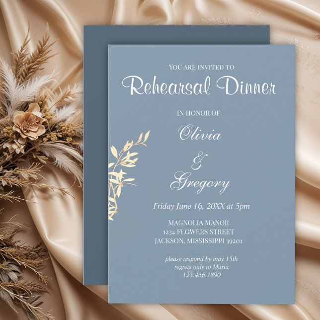 Timeless Floral Symphony in Blue Rehearsal Dinner Invitation (Creator Uploaded)