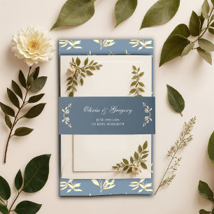 Timeless Floral Symphony in Blue Wedding Invitation Belly Band
