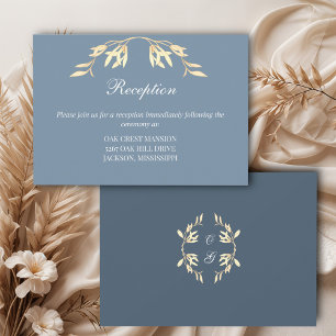 Timeless Floral Symphony in Blue Wedding Reception Enclosure Card