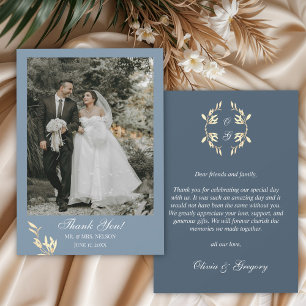 Timeless Floral Symphony in Blue Wedding Thank You Card