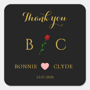 Timeless Formal Black Thank You Square Sticker