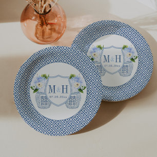 Timeless Ginger Jar Monogram Wedding Shower Party Paper Plate