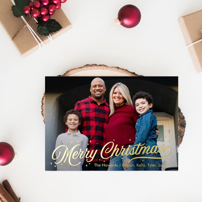 Timeless Glow Foil Merry Christmas Photo Card (Creator Uploaded)