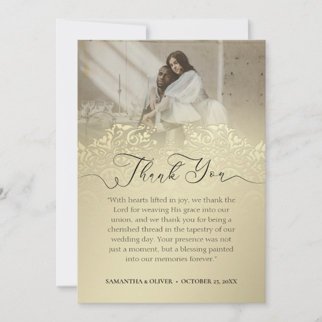 Timeless `Gold Damask Thank You Note (Front)