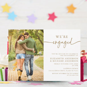 Timeless Gold Photo Engagement Party Invitation