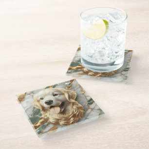 Timeless Golden Retriever Marble Accent Glass Coaster