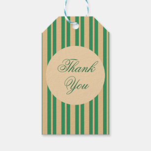 Timeless Green Beige Striped Thank You Gift Tags