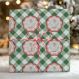 Timeless Green Gingham Farmhouse Custom Photo Wrapping Paper