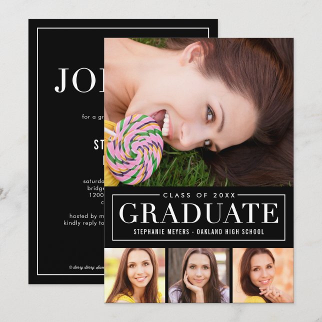 Timeless Grid EDITABLE COLOR Graduation Invitation (Front/Back)