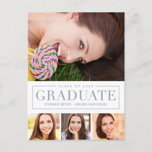 Timeless Grid EDITABLE COLOR Graduation Postcard (Front)