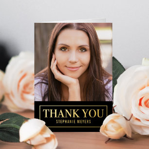 Timeless Grid FOIL Photo Graduation Thank You Card